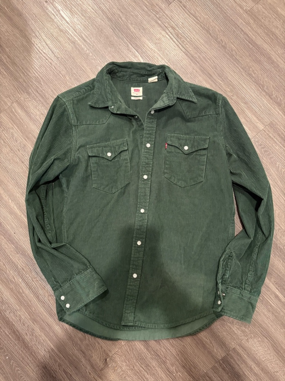 Levi's Corduroy Western Pearl Snap Shirt - Dark Green - Size Medium